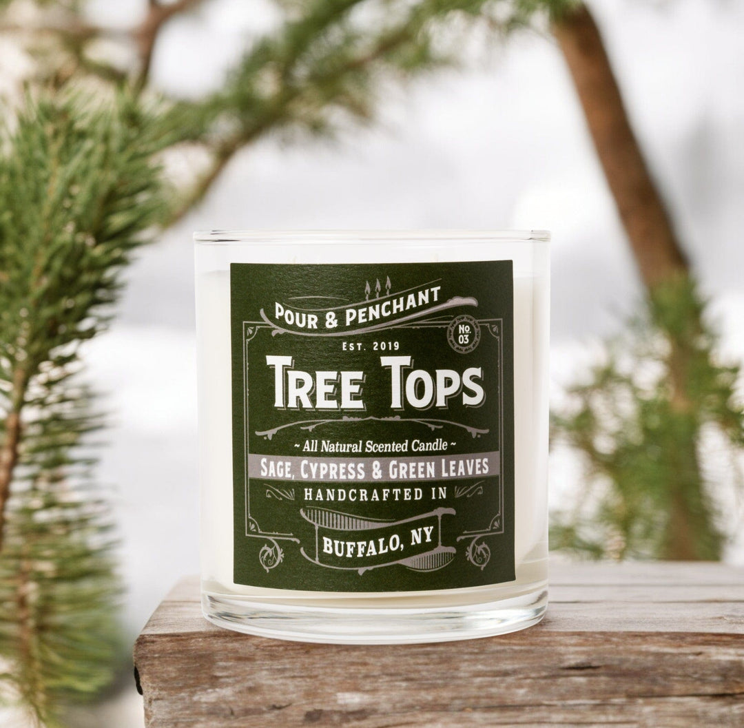 Pour & Penchant 10 oz Scented Candle - TREE TOPS no.03 - Sage, Cypress & Green Leaves